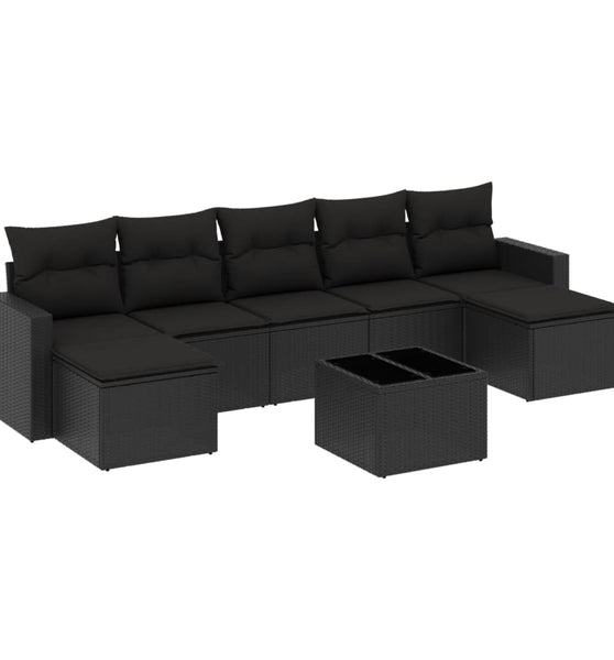 8-tlg. Garten-Sofagarnitur mit Kissen Schwarz Poly Rattan