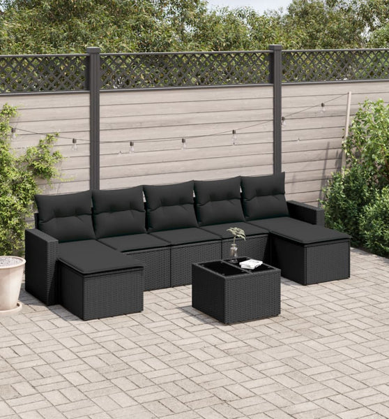 8-tlg. Garten-Sofagarnitur mit Kissen Schwarz Poly Rattan