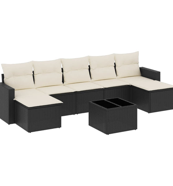 8-tlg. Garten-Sofagarnitur mit Kissen Schwarz Poly Rattan