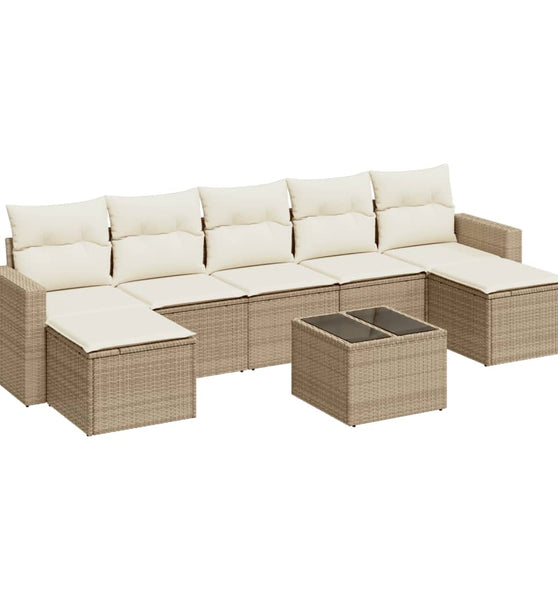 8-tlg. Garten-Sofagarnitur mit Kissen Beige Poly Rattan
