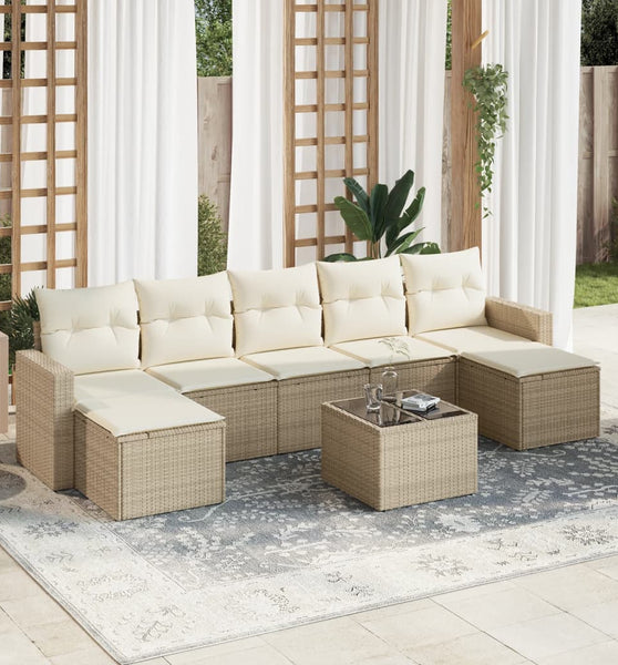 8-tlg. Garten-Sofagarnitur mit Kissen Beige Poly Rattan