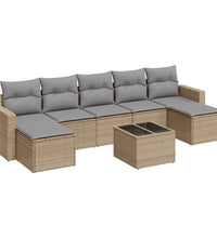 8-tlg. Garten-Sofagarnitur mit Kissen Beige Poly Rattan