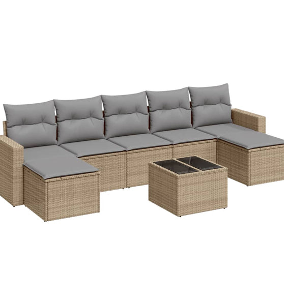 8-tlg. Garten-Sofagarnitur mit Kissen Beige Poly Rattan