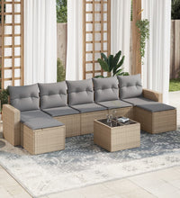 8-tlg. Garten-Sofagarnitur mit Kissen Beige Poly Rattan