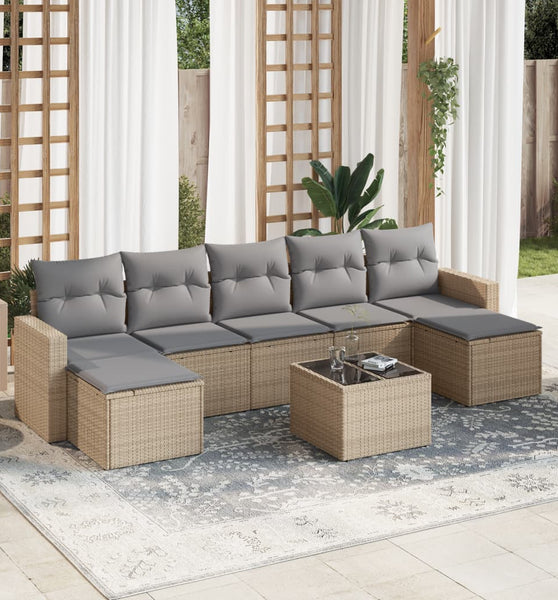 8-tlg. Garten-Sofagarnitur mit Kissen Beige Poly Rattan