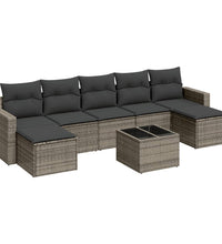 8-tlg. Garten-Sofagarnitur mit Kissen Grau Poly Rattan