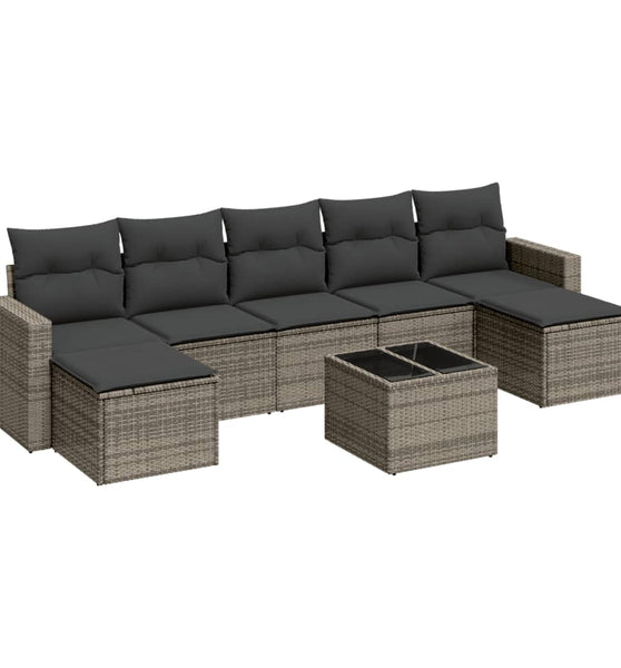 8-tlg. Garten-Sofagarnitur mit Kissen Grau Poly Rattan