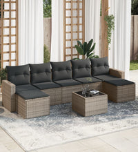 8-tlg. Garten-Sofagarnitur mit Kissen Grau Poly Rattan