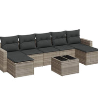 8-tlg. Garten-Sofagarnitur mit Kissen Hellgrau Poly Rattan