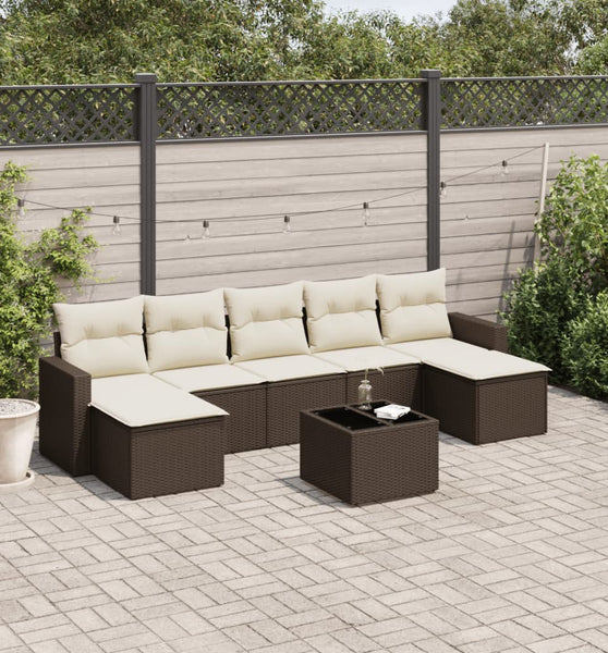 8-tlg. Garten-Sofagarnitur mit Kissen Braun Poly Rattan