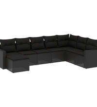 8-tlg. Garten-Sofagarnitur mit Kissen Schwarz Poly Rattan