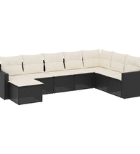 8-tlg. Garten-Sofagarnitur mit Kissen Schwarz Poly Rattan