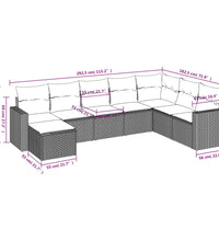 8-tlg. Garten-Sofagarnitur mit Kissen Schwarz Poly Rattan