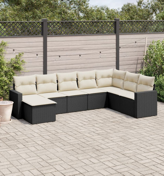 8-tlg. Garten-Sofagarnitur mit Kissen Schwarz Poly Rattan