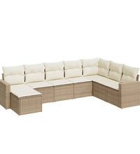 8-tlg. Garten-Sofagarnitur mit Kissen Beige Poly Rattan