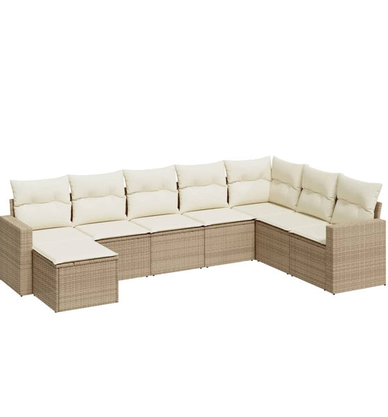 8-tlg. Garten-Sofagarnitur mit Kissen Beige Poly Rattan
