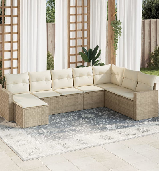 8-tlg. Garten-Sofagarnitur mit Kissen Beige Poly Rattan