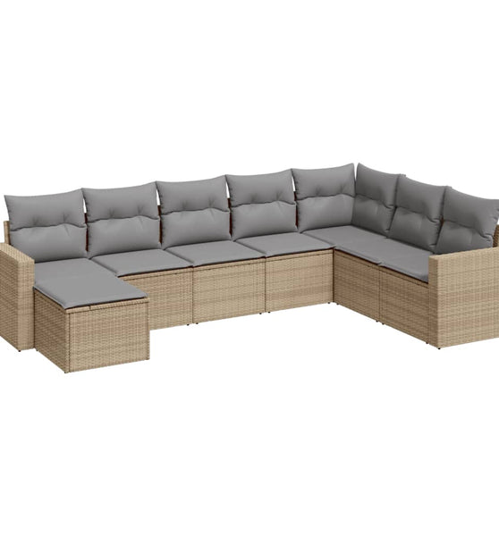 8-tlg. Garten-Sofagarnitur mit Kissen Beige Poly Rattan