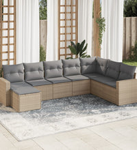 8-tlg. Garten-Sofagarnitur mit Kissen Beige Poly Rattan