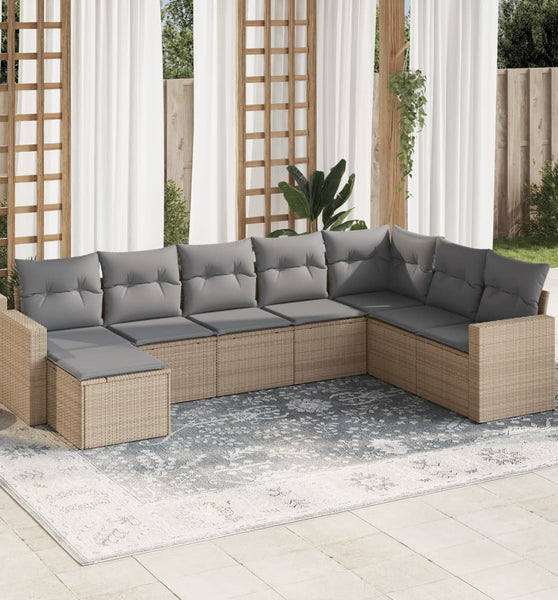 8-tlg. Garten-Sofagarnitur mit Kissen Beige Poly Rattan