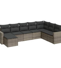 8-tlg. Garten-Sofagarnitur mit Kissen Grau Poly Rattan