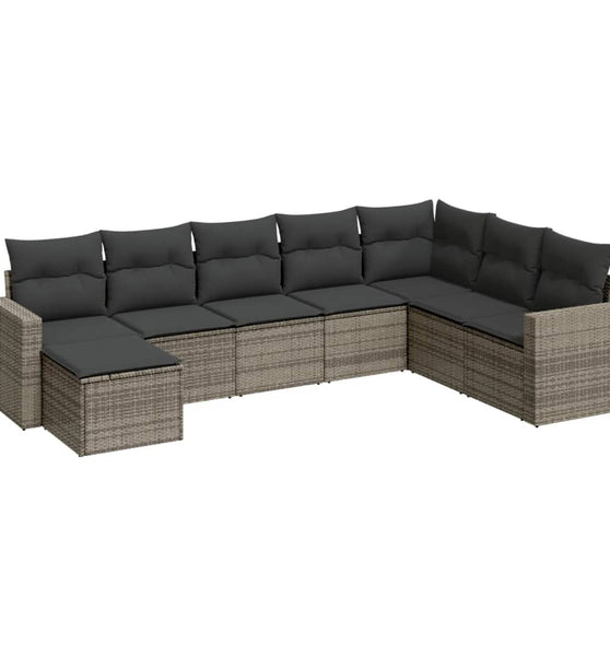 8-tlg. Garten-Sofagarnitur mit Kissen Grau Poly Rattan