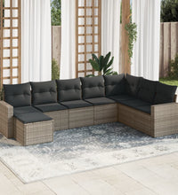 8-tlg. Garten-Sofagarnitur mit Kissen Grau Poly Rattan