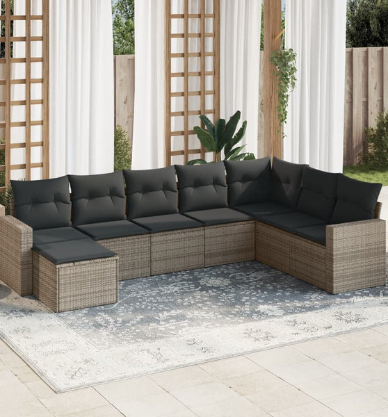 8-tlg. Garten-Sofagarnitur mit Kissen Grau Poly Rattan