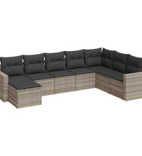 8-tlg. Garten-Sofagarnitur mit Kissen Hellgrau Poly Rattan