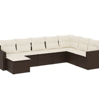 8-tlg. Garten-Sofagarnitur mit Kissen Braun Poly Rattan