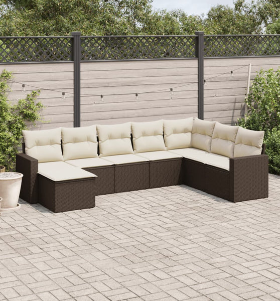 8-tlg. Garten-Sofagarnitur mit Kissen Braun Poly Rattan