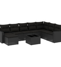 9-tlg. Garten-Sofagarnitur mit Kissen Schwarz Poly Rattan