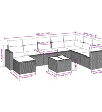 9-tlg. Garten-Sofagarnitur mit Kissen Schwarz Poly Rattan