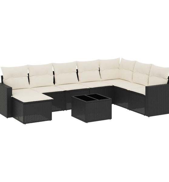 9-tlg. Garten-Sofagarnitur mit Kissen Schwarz Poly Rattan