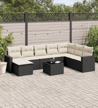 9-tlg. Garten-Sofagarnitur mit Kissen Schwarz Poly Rattan