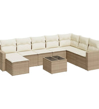 9-tlg. Garten-Sofagarnitur mit Kissen Beige Poly Rattan