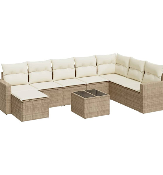 9-tlg. Garten-Sofagarnitur mit Kissen Beige Poly Rattan