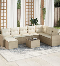 9-tlg. Garten-Sofagarnitur mit Kissen Beige Poly Rattan