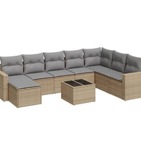 9-tlg. Garten-Sofagarnitur mit Kissen Beige Poly Rattan