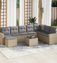 9-tlg. Garten-Sofagarnitur mit Kissen Beige Poly Rattan