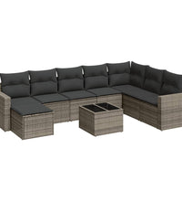 9-tlg. Garten-Sofagarnitur mit Kissen Grau Poly Rattan