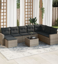 9-tlg. Garten-Sofagarnitur mit Kissen Grau Poly Rattan