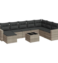 9-tlg. Garten-Sofagarnitur mit Kissen Hellgrau Poly Rattan
