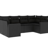 6-tlg. Garten-Sofagarnitur mit Kissen Schwarz Poly Rattan