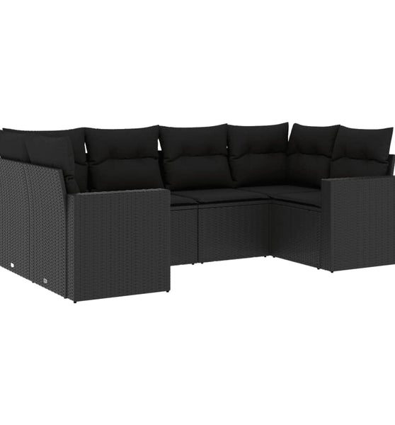 6-tlg. Garten-Sofagarnitur mit Kissen Schwarz Poly Rattan