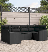 6-tlg. Garten-Sofagarnitur mit Kissen Schwarz Poly Rattan