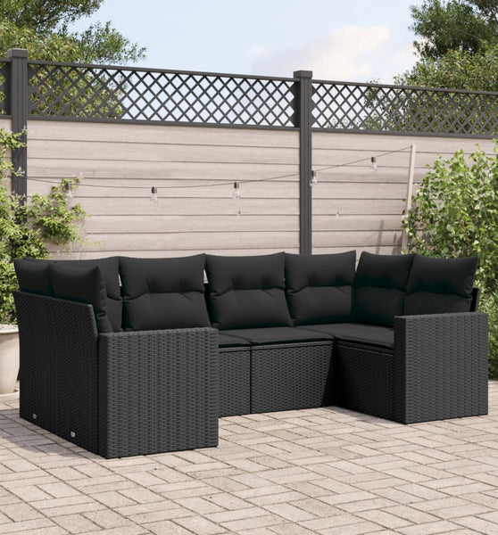6-tlg. Garten-Sofagarnitur mit Kissen Schwarz Poly Rattan