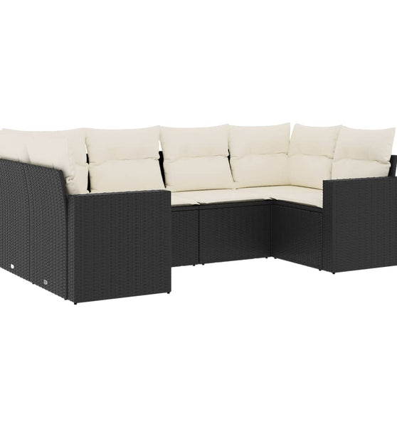 6-tlg. Garten-Sofagarnitur mit Kissen Schwarz Poly Rattan