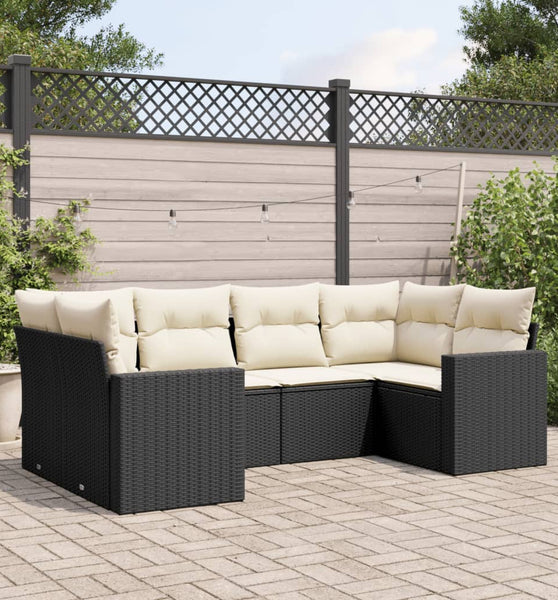 6-tlg. Garten-Sofagarnitur mit Kissen Schwarz Poly Rattan
