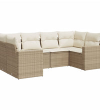6-tlg. Garten-Sofagarnitur mit Kissen Beige Poly Rattan